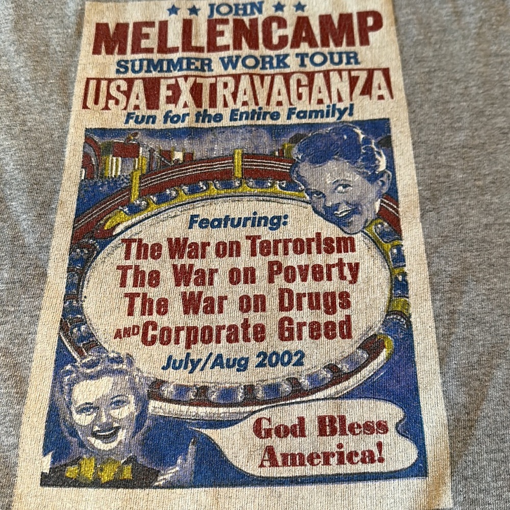 John Mellencamp Vintage Concert 2002 Summer Work Tour T Shirt Tan Size XL(A)